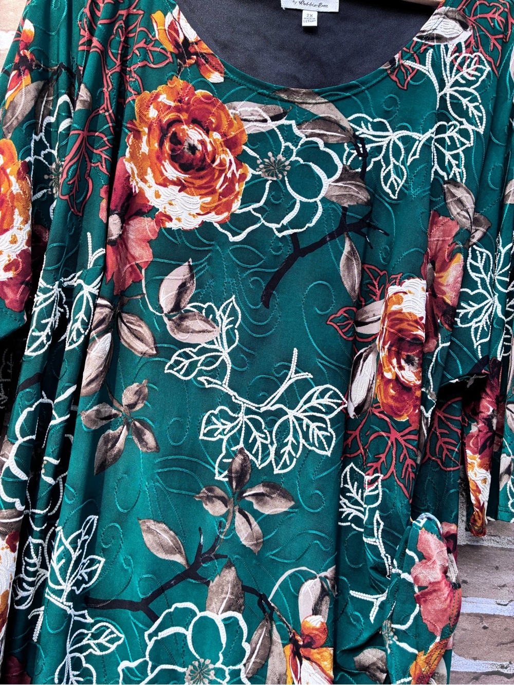 Vtg Signature 2X Robbie Bee Teal Fall Floral Midi stretch Dress Rust Cream Bloom - Picture 2 of 5